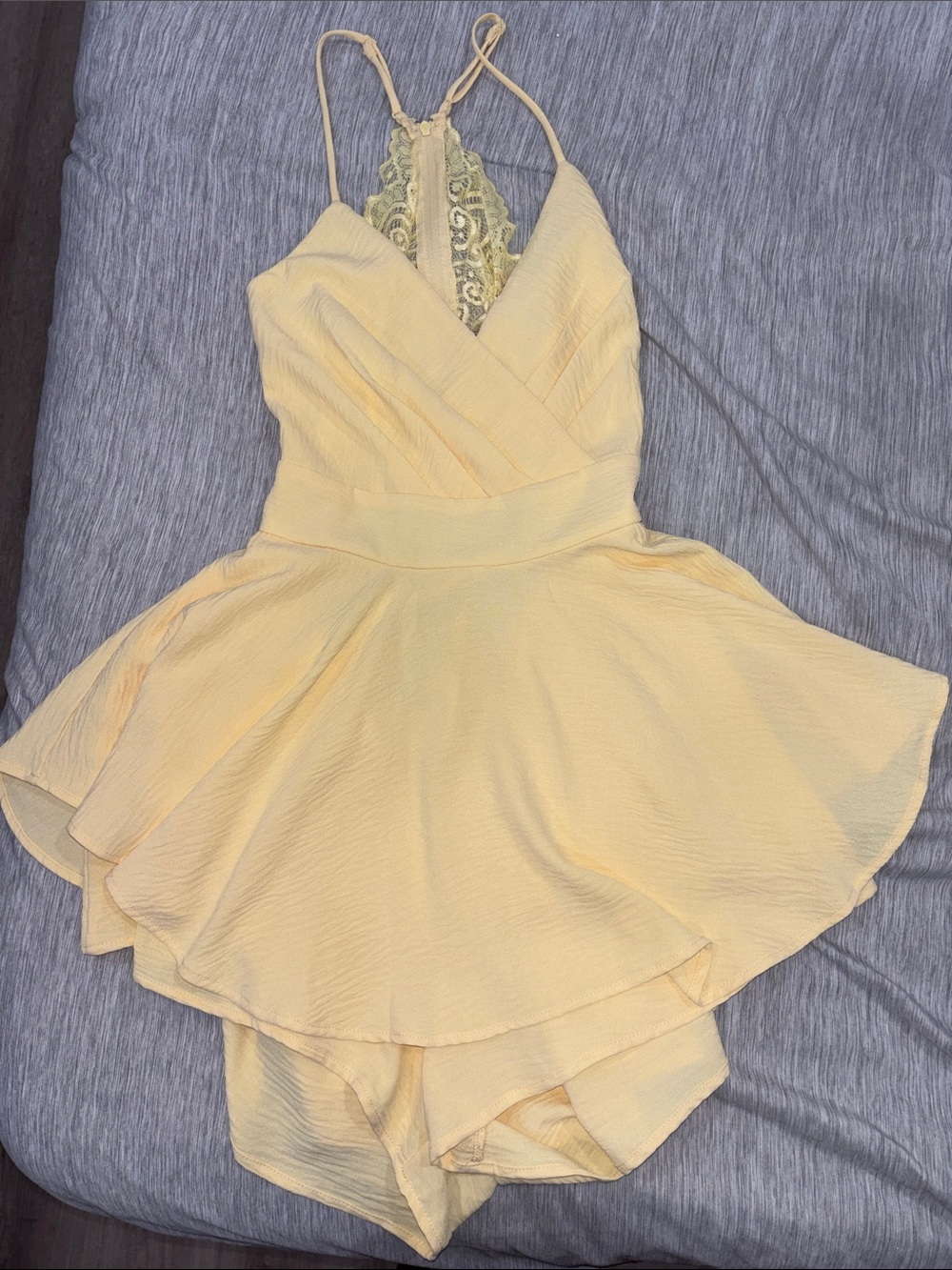 Windsor Pale Yellow Lace-Back Romper